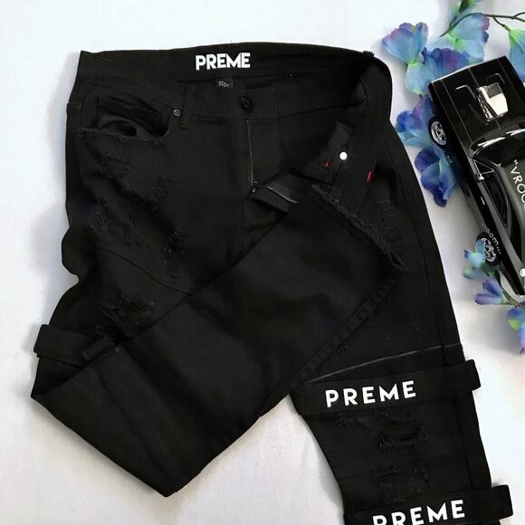 Preme NWOT Black Distressed Skinny Jeans Men 32 - Picture 7 of 10